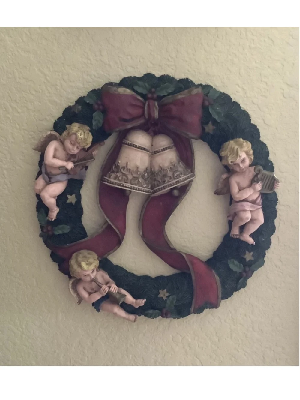 Vintage Cherub Angels Christmas Wreath 12” Wall Hanging decor